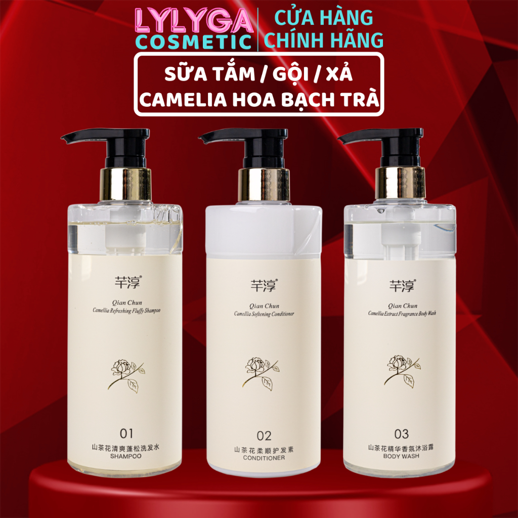 Sữa tắm Hoa Trà Camelia 500ml Quian Chun Dầu gội dầu xả Hoa Trà Camelia 500ml sáng da dưỡng ẩm lưu hương phục hồi tóc