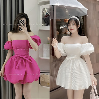 Đầm Váy cúp trễ Vai Cúp ngực Dáng xoè bí nữ phong cách tiểu thư(có mút ngực)
