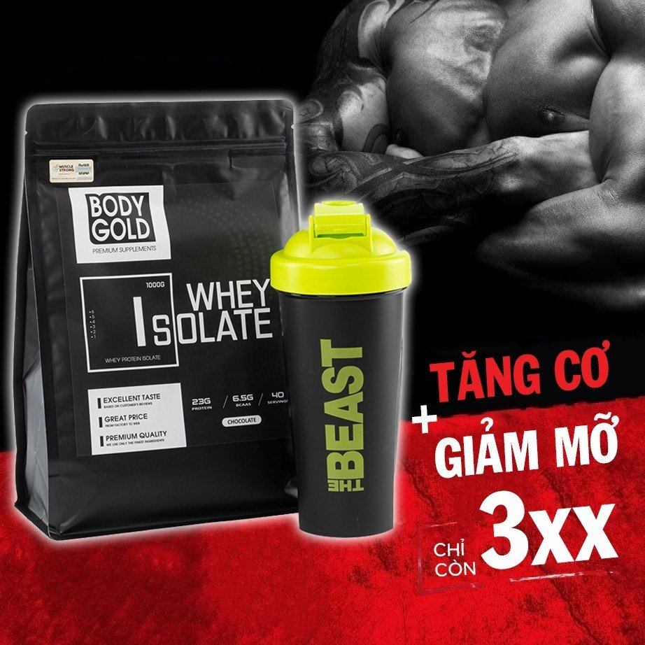 Sữa Whey Protein Isolate Giãm Mỡ Tăng Cơ Body Gold 1Kg - Tặng Bình Lắc