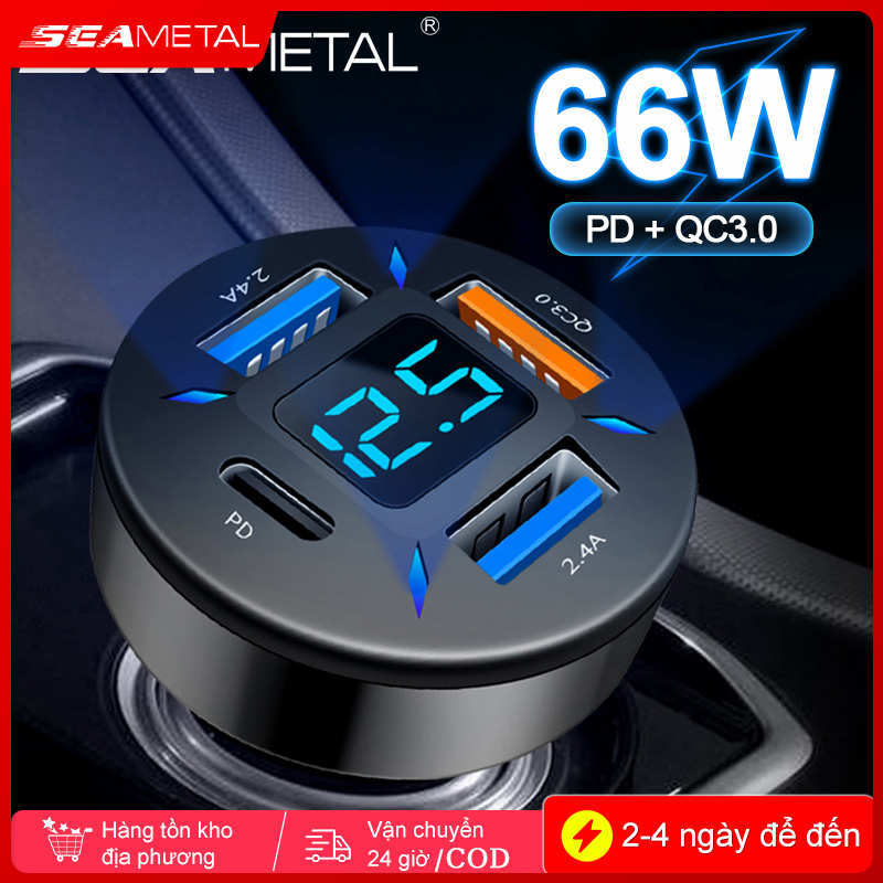 Tẩu sạc SEAMETAL siêu nhanh 4 cổng 66W pd qc3.0  có led quick charge 3.0 xe hơi