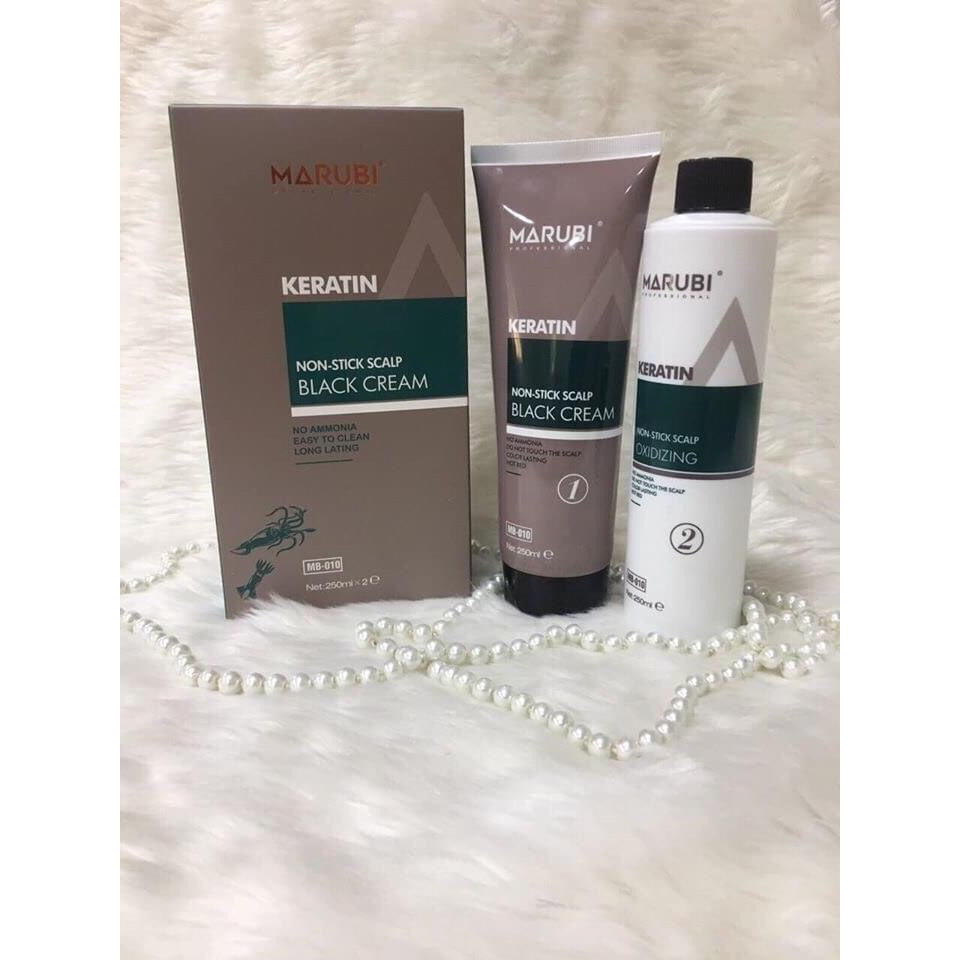 Thuốc nhuộm phủ bạc đen không dính da đầu, không phai đỏ kèm oxy trợ nhuộm keratin Marubi