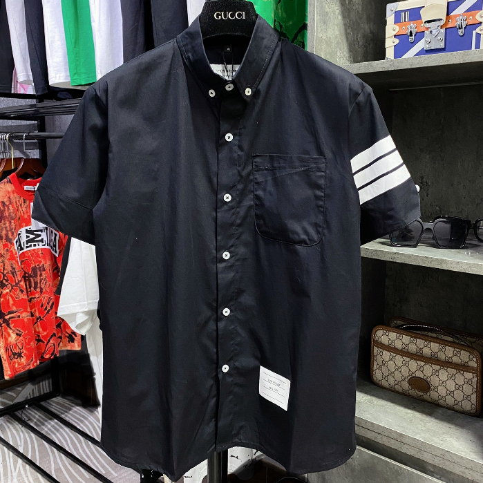 Áo Sơ Mi Nam Thome Phối Ba Vạch Tay Hot 2023_Áo Sơ Mi Cọc Tay Nam Chất Vải Thô Quảng Trâu | BigBuy360 - bigbuy360.vn