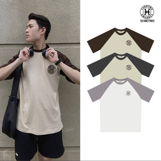 Áo thun 52retroHZ Raglan tay xám logo basic cotton cao cấp