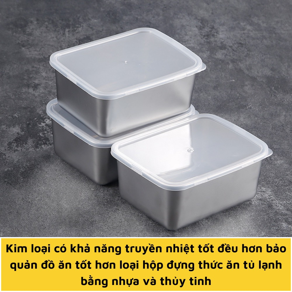 Hộp đựng thức ăn inox có nắp đậy kín bảo quản thực phẩm tươi ngon trong tủ lạnh nhỏ gọn
