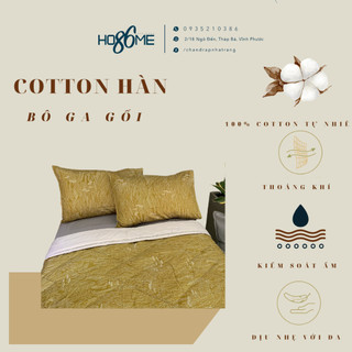 1> bộ chăn ga gối 100% coton hàn quốc hoa lá nhẹ nhàng