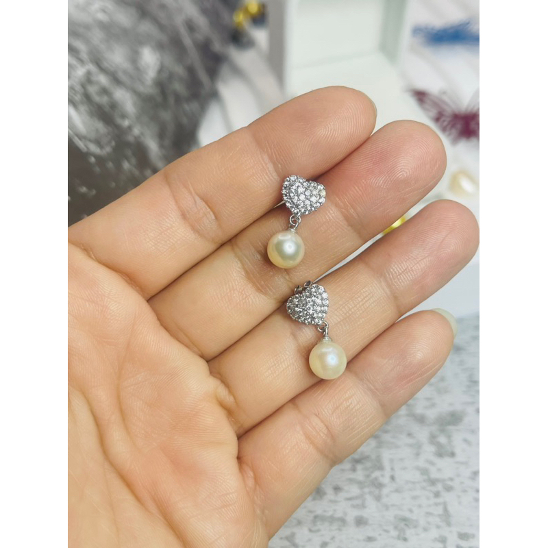 Hoa tai Bạc 925 xi Kim và Trai biển Akoya