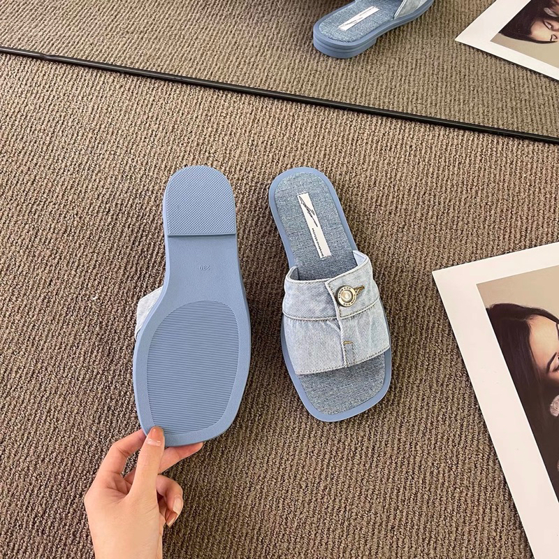 Dép denim vải bò jean khuy cài cao cấp HEMIN SHOES