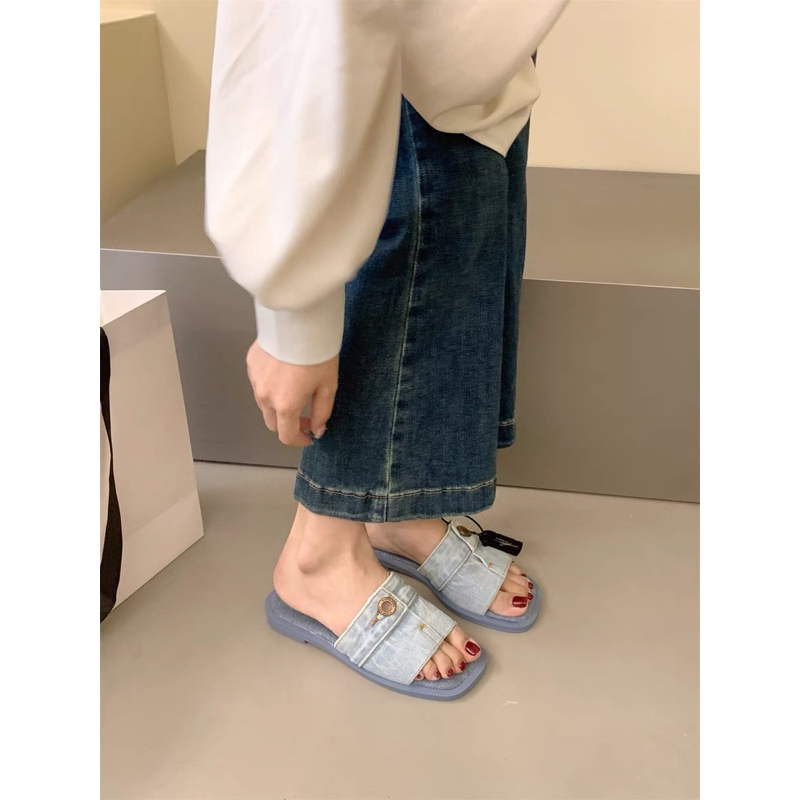 Dép denim vải bò jean khuy cài cao cấp HEMIN SHOES