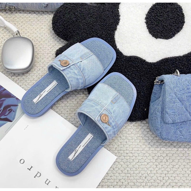 Dép denim vải bò jean khuy cài cao cấp HEMIN SHOES