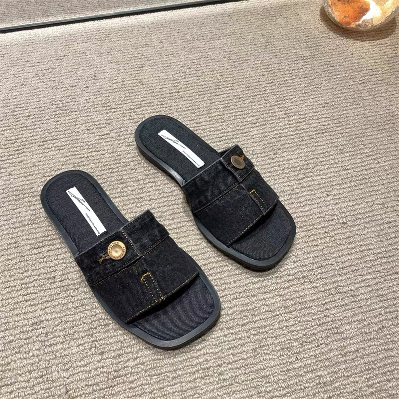 Dép denim vải bò jean khuy cài cao cấp HEMIN SHOES