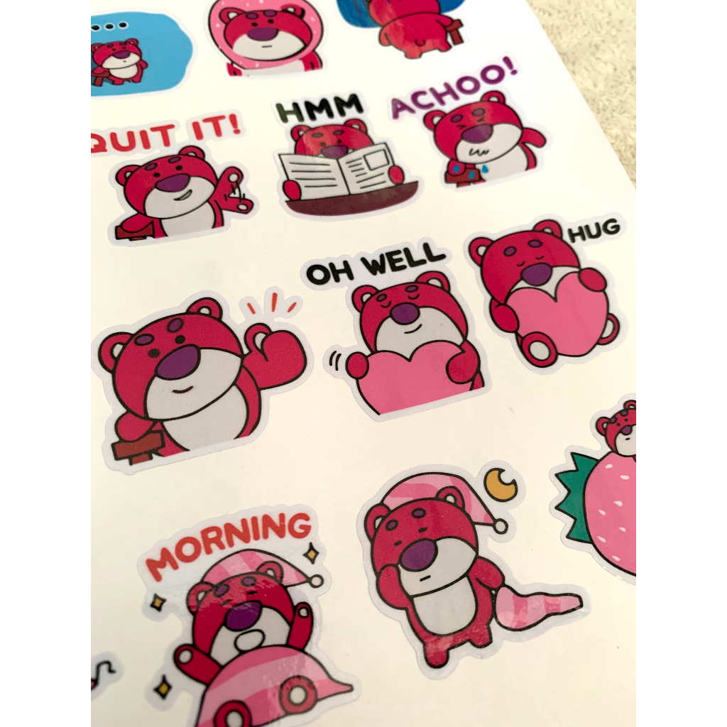 Bộ 80 Hình Dán Gấu Dâu - Sticker Gấu Lotso - Miếng Dán Điện Thoại Mũ Bảo Hiểm Laptop