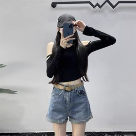 Quần short jean gập gấu