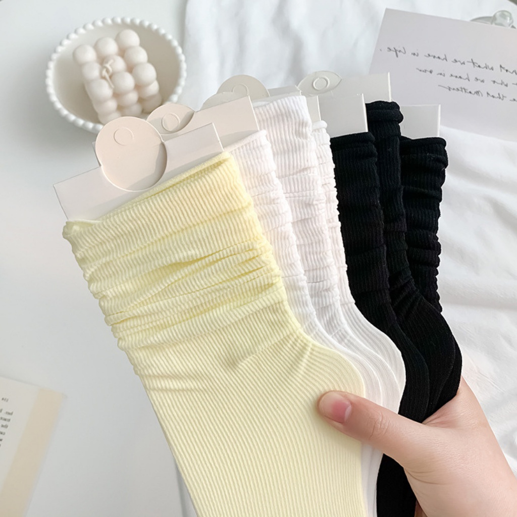 Tất Cổ Cao Nữ Tăm Trơn Mỏng Đơn Giản, Tất/Vớ Cao Cổ Nữ Thoáng Khí Khử Mùi Hàn Quốc