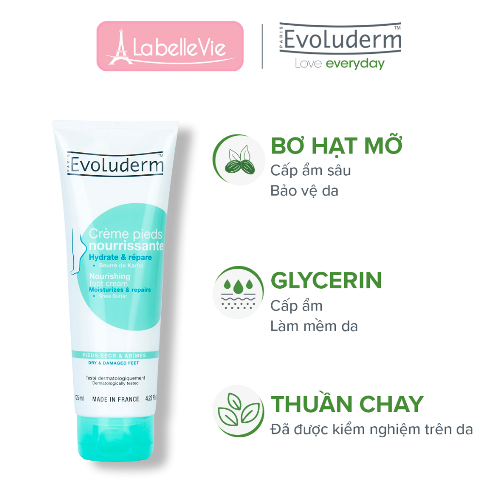 Kem dưỡng da chân Evoluderm chiết xuất bơ hạt mỡ 125ml