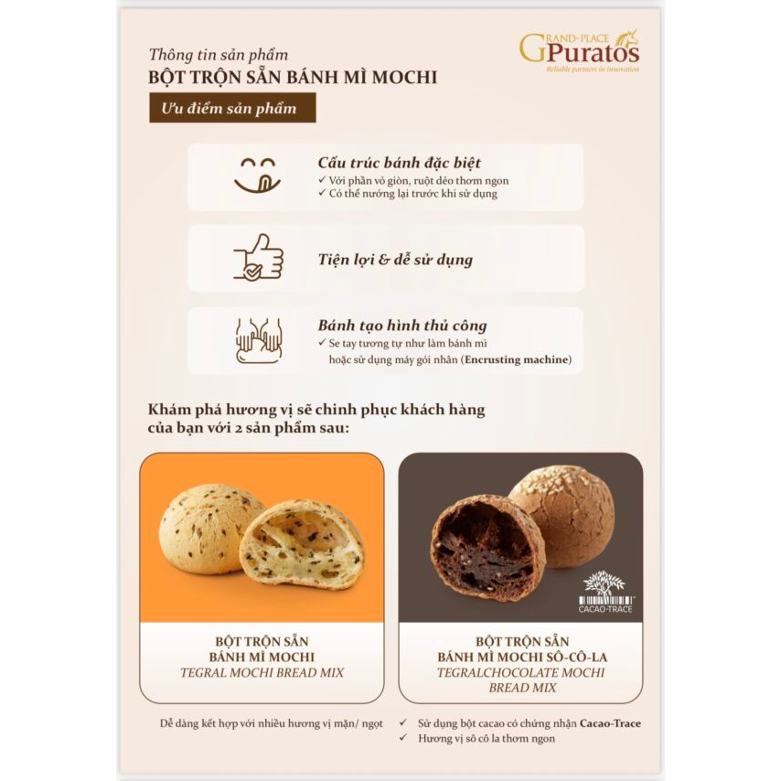 Bột trộn sẵn bánh mì mochi  1kg Puratos