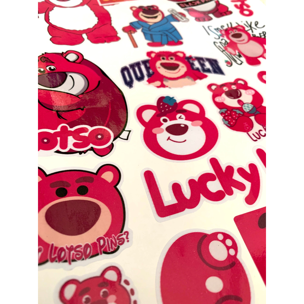 Bộ 80 Hình Dán Gấu Dâu - Sticker Gấu Lotso - Miếng Dán Điện Thoại Mũ Bảo Hiểm Laptop