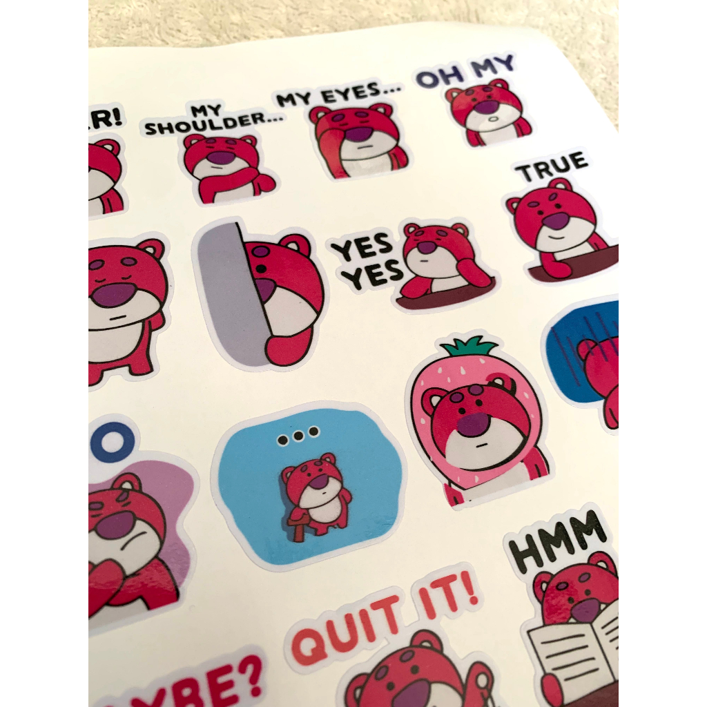 Bộ 80 Hình Dán Gấu Dâu - Sticker Gấu Lotso - Miếng Dán Điện Thoại Mũ Bảo Hiểm Laptop