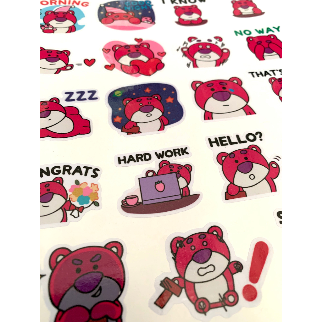 Bộ 80 Hình Dán Gấu Dâu - Sticker Gấu Lotso - Miếng Dán Điện Thoại Mũ Bảo Hiểm Laptop