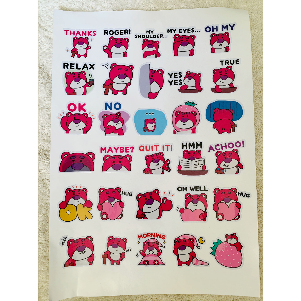Bộ 80 Hình Dán Gấu Dâu - Sticker Gấu Lotso - Miếng Dán Điện Thoại Mũ Bảo Hiểm Laptop