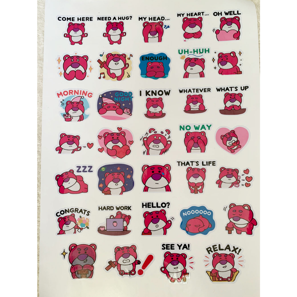 Bộ 80 Hình Dán Gấu Dâu - Sticker Gấu Lotso - Miếng Dán Điện Thoại Mũ Bảo Hiểm Laptop
