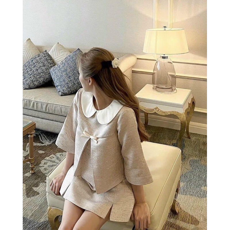 SET ÁO NUDE CỔ SEN + CHÂN VÁY XẺ (ảnh 5-9 chụp thật)
