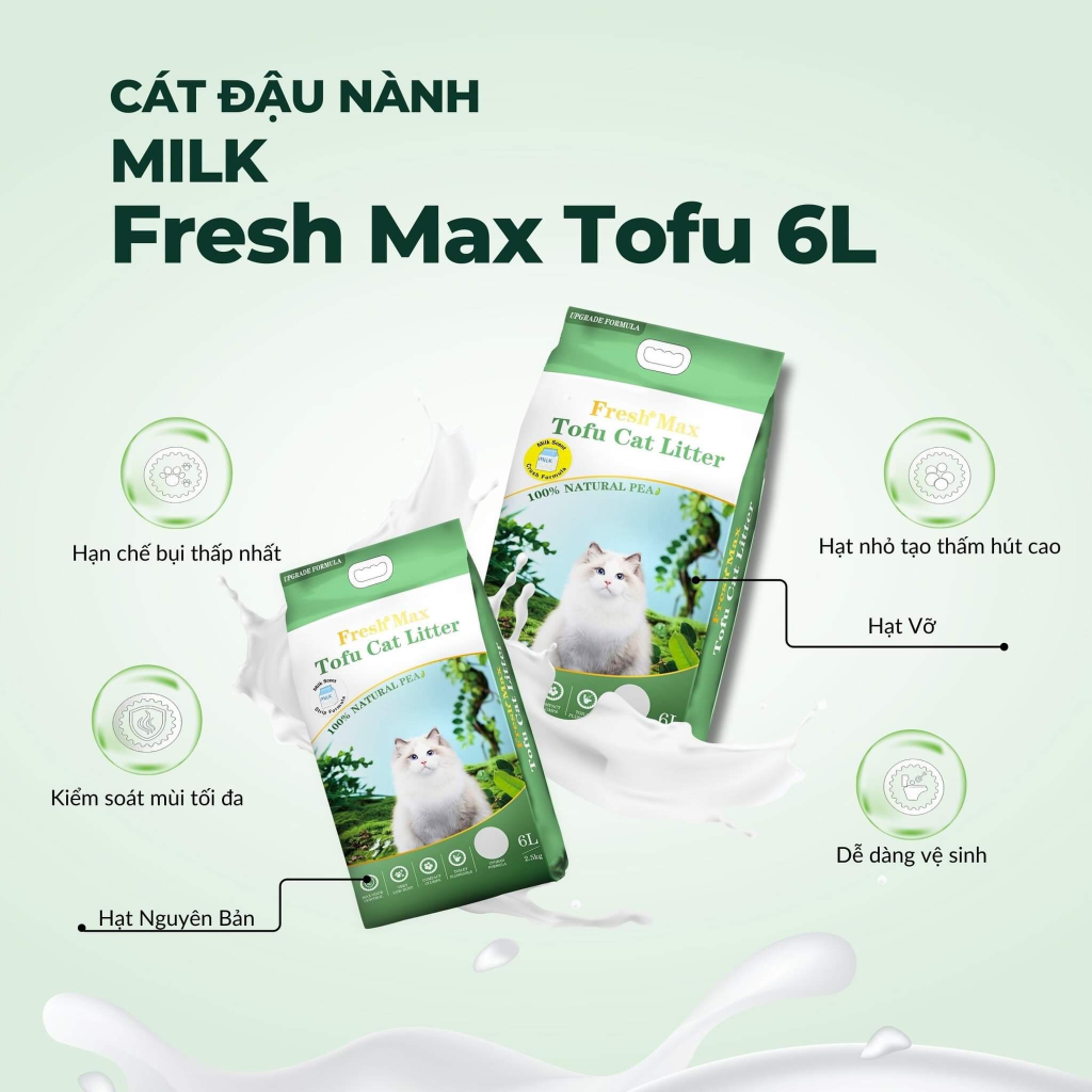 [ Cát đậu nành ] Cát vệ sinh cho mèo FRESH MAX 6L [ 2.5KG ] _ Tofu Cat litter 100% Natural