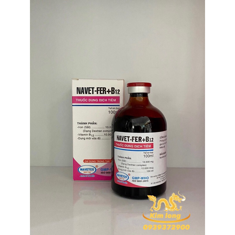 Navet-Fer+B12 (20ml - 100ml), bệnh thiếu máu ở gia súc non (heo, bê, nghé) do thiếu sắt.