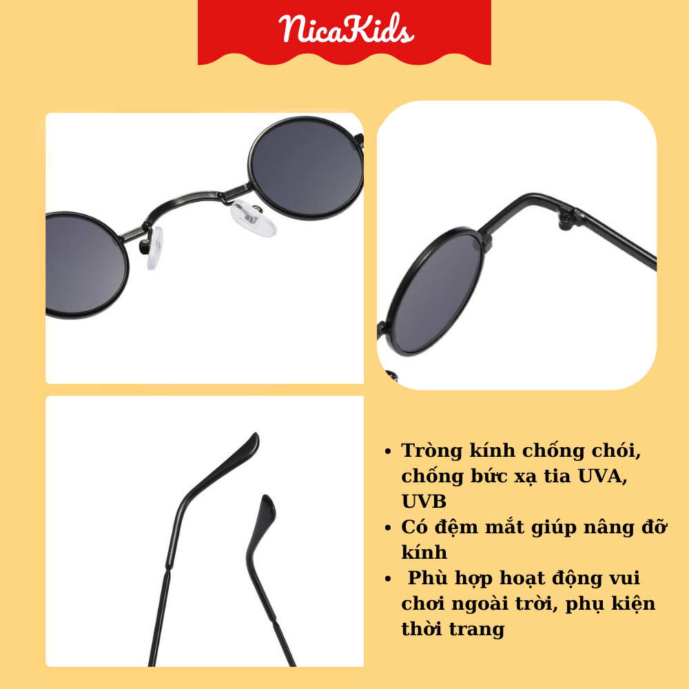 Kính mắt, kính râm retro gọng tròn chống tia UV400 thời trang cho bé