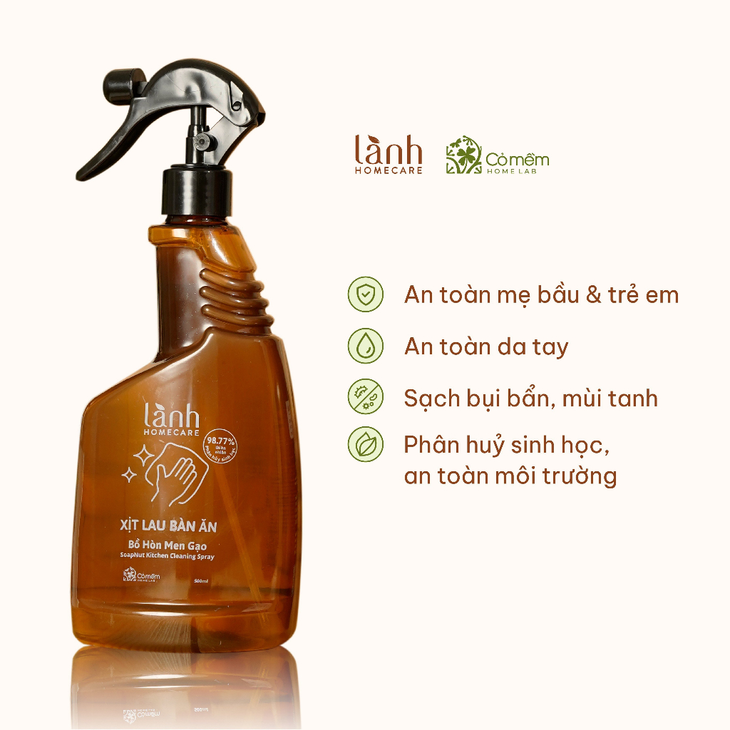 Xịt lau bàn ăn Bồ hòn Men gạo túi 1L LÀNH Homecare