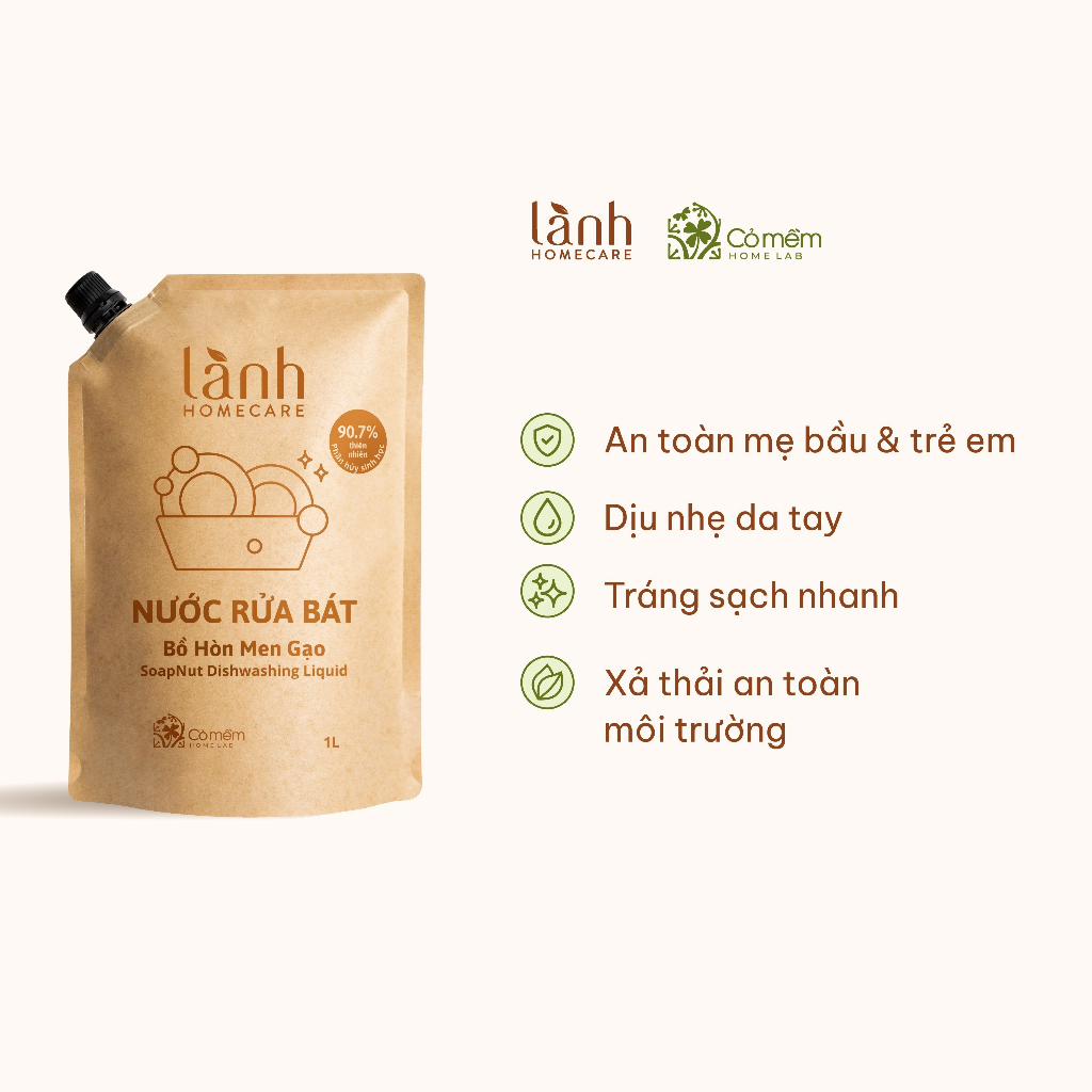 Xịt lau bàn ăn Bồ hòn Men gạo túi 1L LÀNH Homecare