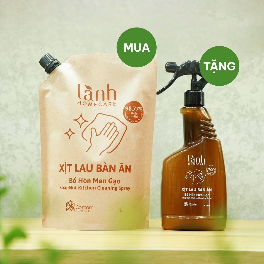 Xịt lau bàn ăn Bồ hòn Men gạo túi 1L LÀNH Homecare