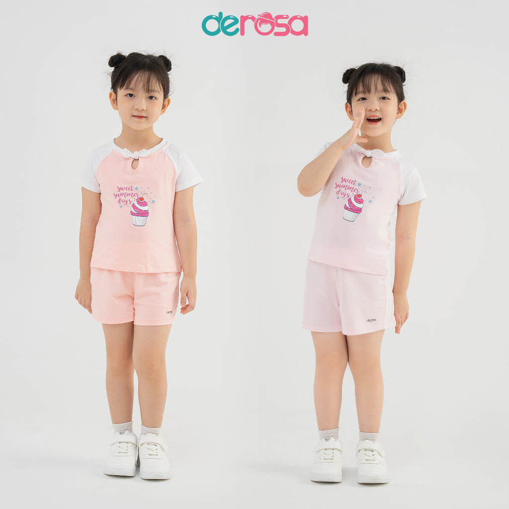 Bộ quần áo cộc tay mùa hè cho bé gái DEROS KIDS chất liệu Cotton từ 2 đến 6 tuổi DSK23-051B