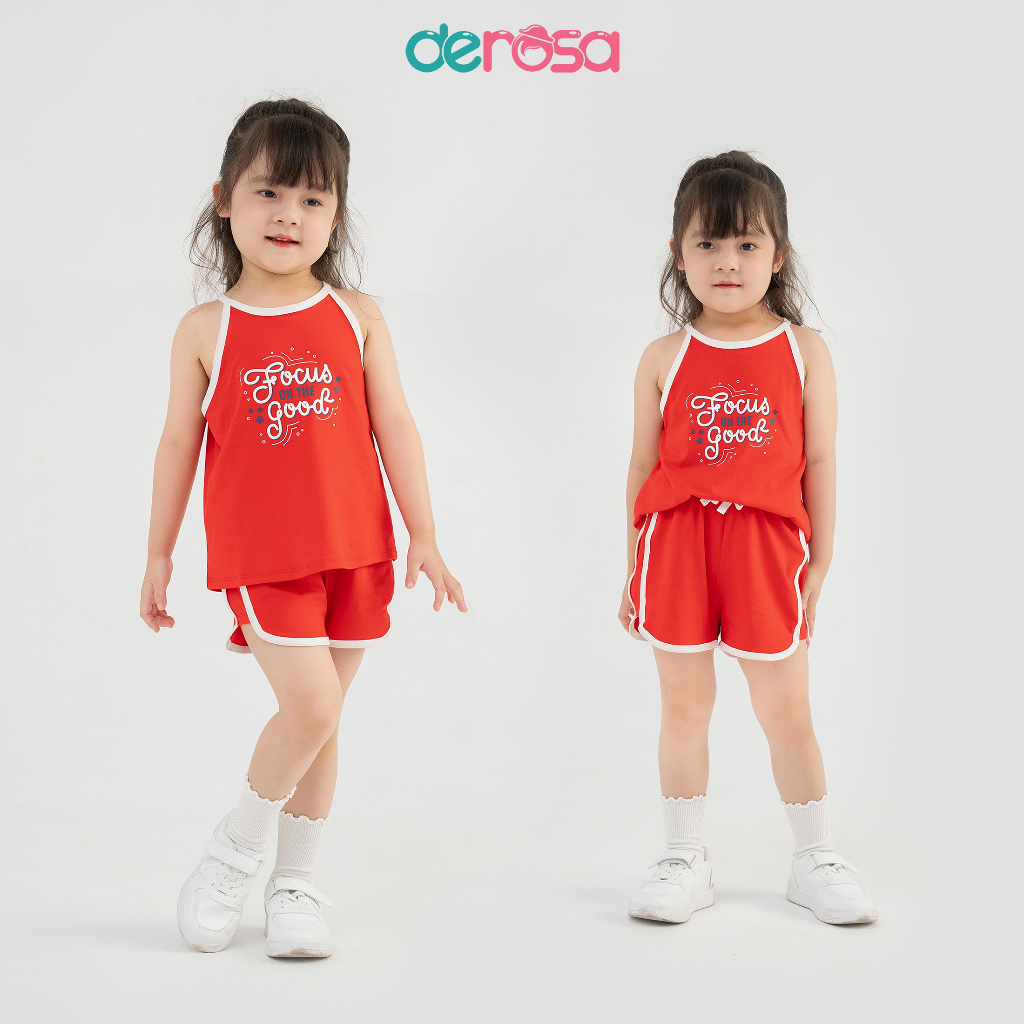Bộ quần áo cổ yếm cho bé gái DEROSA KIDA từ 2-6 tuổi ASKD428B