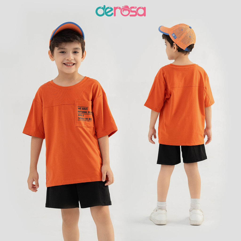 Bộ quần áo cộc tay bé trai DEROSA KIDS chất liệu cotton phối túi từ 2 đến 6 tuổi DSK23-154B