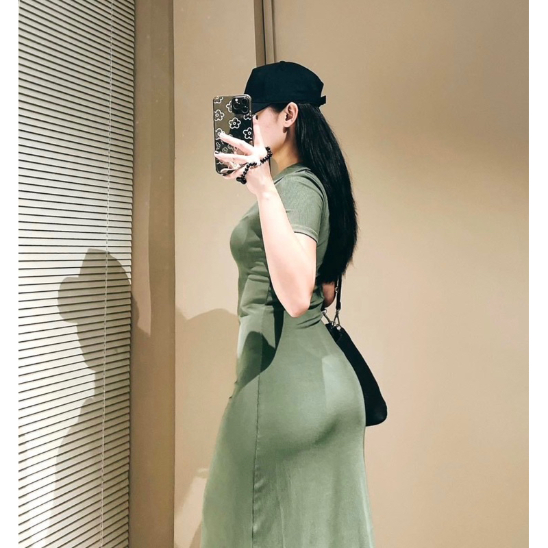 Váy polo thun tăm dáng suông