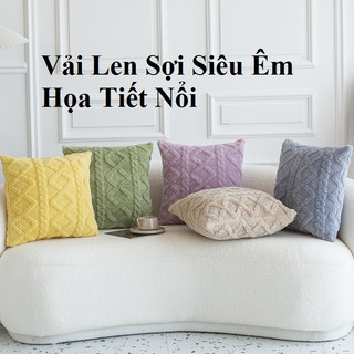 [ Vỏ Kèm Ruột / 45x45cm ] Gối Tựa Lưng Vải Len Sợi Chạy Vân Hình Thoi Nổi Cao Cấp SBK210