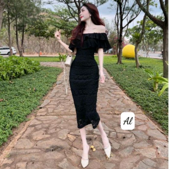 Váy ren trễ vai tiểu thư sang chảnh đi làm đi chơi đi tiệc