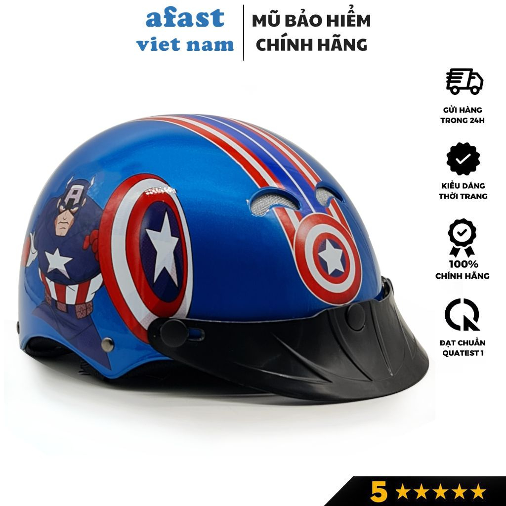Mũ bảo hiểm trẻ em 1/2 đầu không kính Protec KITTY, họa tiết Captain American mạnh mẽ