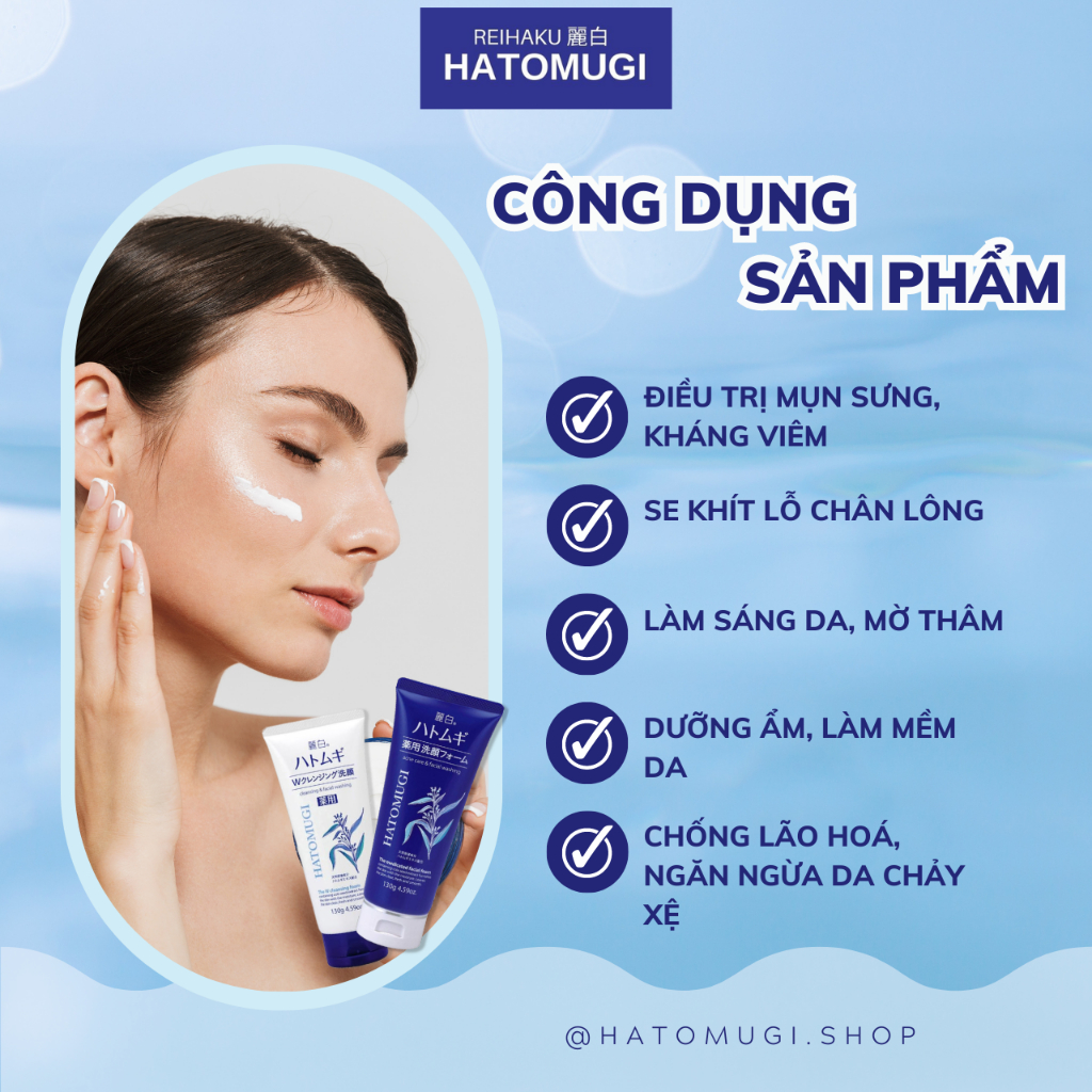 Sữa rửa mặt Hatomugi chiết xuất ý dĩ dưỡng ẩm trắng da Reihaku Cleansing Facial Foam Nhật Bản - Hatomugi