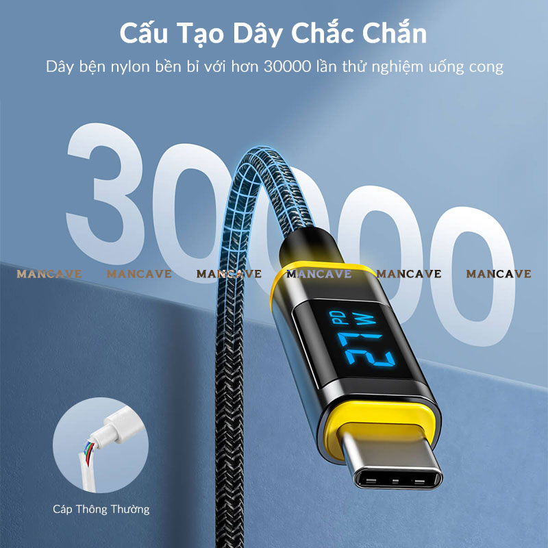 Cáp Sạc 27W MFi AOHI MaglinePro+ Chip Xử Lý Thông Minh, Dây Bện Nylon Chống Đứt Gãy, Led Báo Sạc 3 Màu Cho iP 14 Pro Max