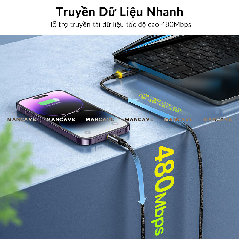 Cáp Sạc 27W MFi AOHI MaglinePro+ Chip Xử Lý Thông Minh, Dây Bện Nylon Chống Đứt Gãy, Led Báo Sạc 3 Màu Cho iP 14 Pro Max