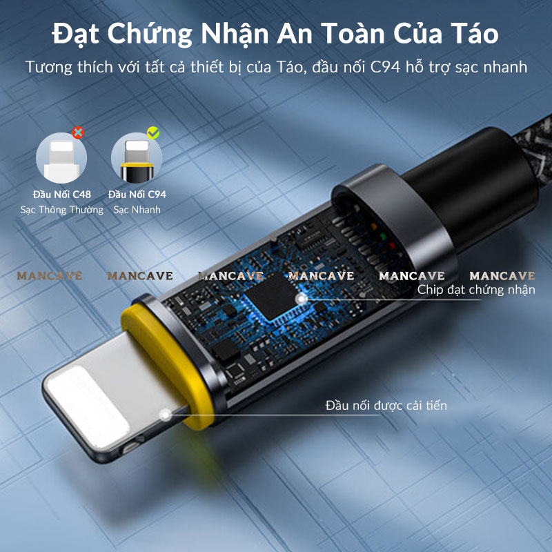 Cáp Sạc 27W MFi AOHI MaglinePro+ Chip Xử Lý Thông Minh, Dây Bện Nylon Chống Đứt Gãy, Led Báo Sạc 3 Màu Cho iP 14 Pro Max