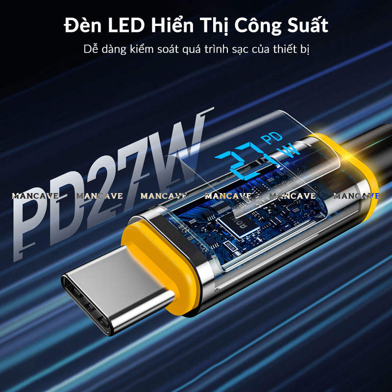 Cáp Sạc 27W MFi AOHI MaglinePro+ Chip Xử Lý Thông Minh, Dây Bện Nylon Chống Đứt Gãy, Led Báo Sạc 3 Màu Cho iP 14 Pro Max