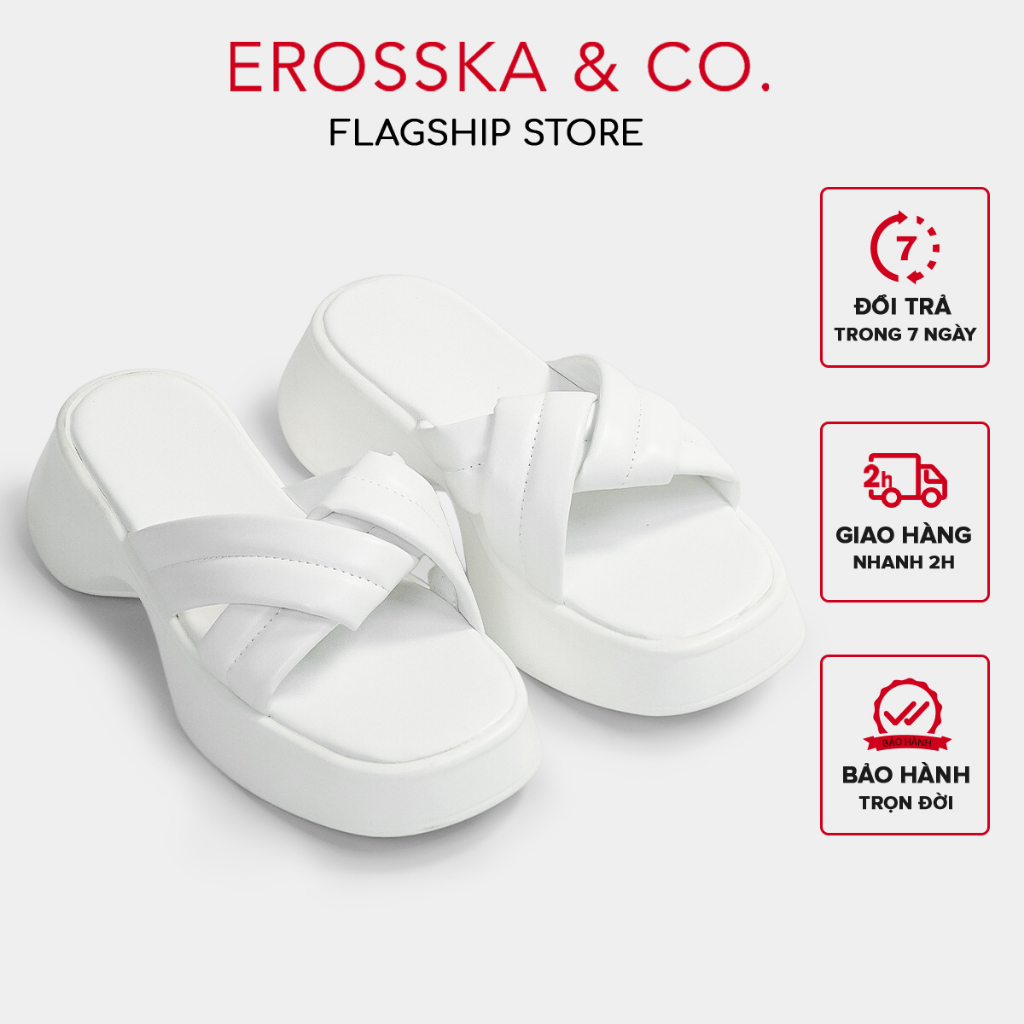 Erosska - Dép nữ thời trang quai chéo đế xuồng trẻ trung cao 3cm màu trắng - SB003