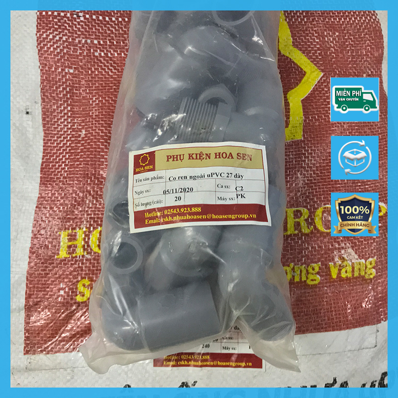 Co ren ngoài phi 27 – Co ren ngoài uPVC HOA SEN - loại dày