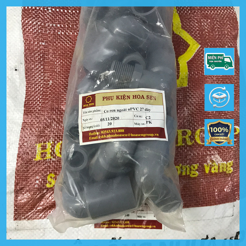 Co ren ngoài phi 27 – Co ren ngoài uPVC HOA SEN - loại dày