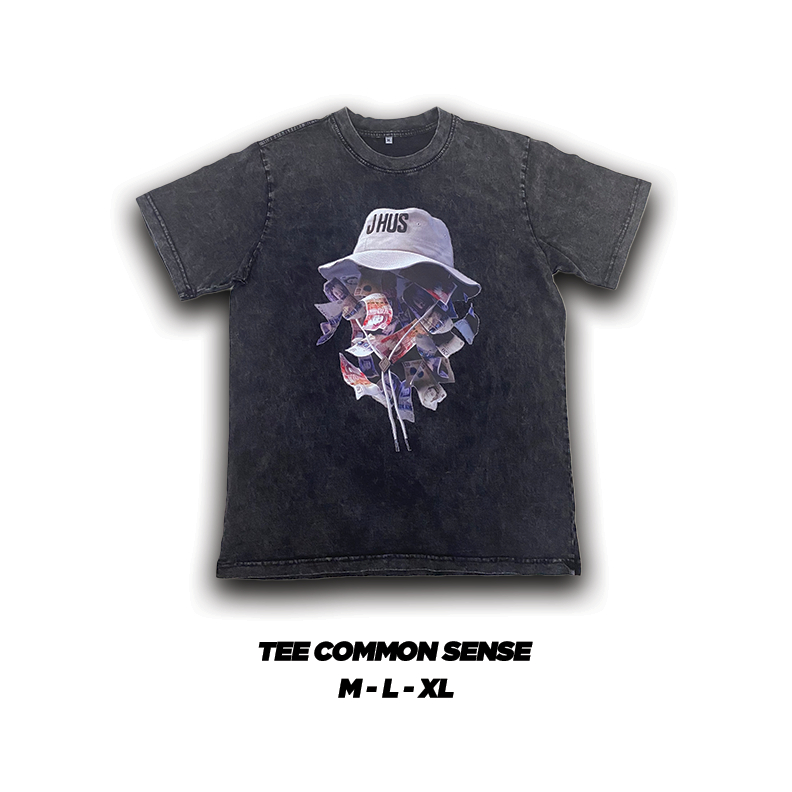 ÁO THUN ĐEN WASH COMMON SENSE 100% COTTON CO GIÃN 2 CHIỀU