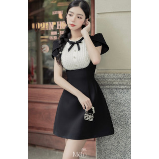 Váy đen phối ren trắng nơ cổ - Thiết kế Méli
