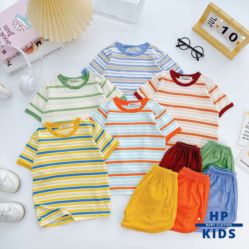 Bộ cộc tay sọc dệt VISCO siêu xinh thun lạnh Minky mom size 9-28kg