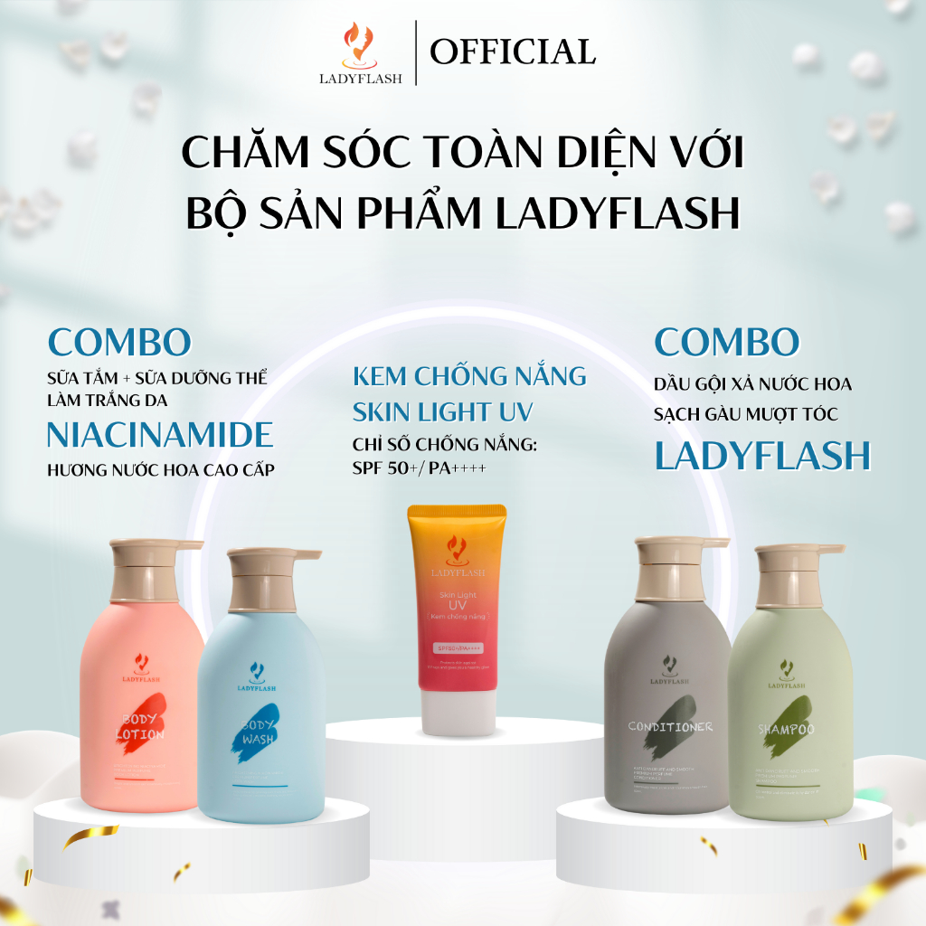 COMBO Dầu Gội, Dầu Xả Nước Hoa Sạch Gàu Mượt Tóc LADYFLASH